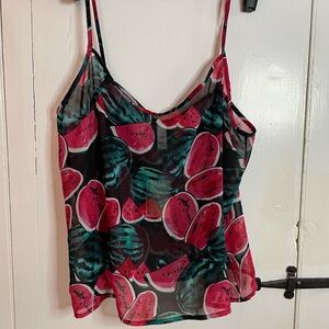 AMERICAN APPAREL Chiffon Watermelon Print Sheer Cami Top Pink/Green NWT